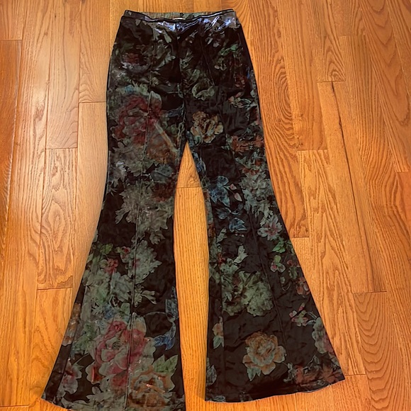Fashion Nova Pants - Black Velvet Floral bell bottom flare pants